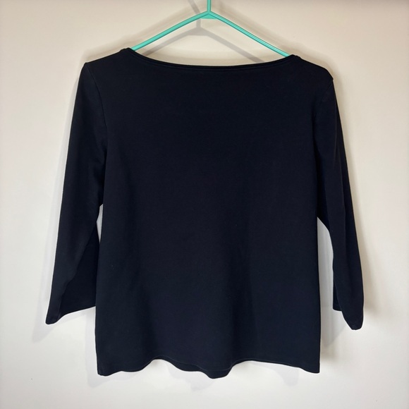 Eileen Fisher Black 3/4 Sleeve Long Tee 100% Cotton - Picture 2 of 8